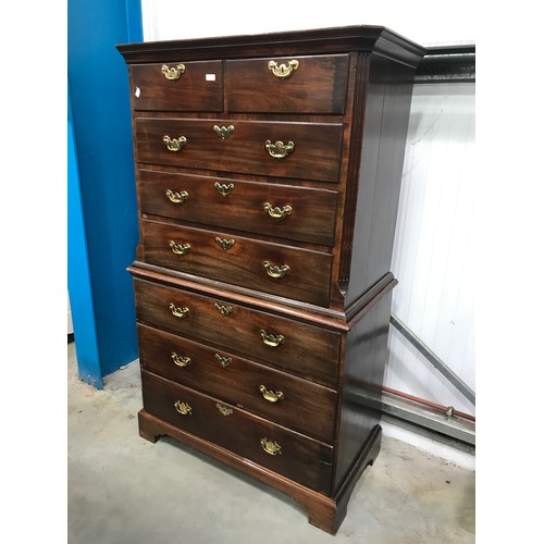 13 - GOOD QUALITY GEORGIAN MAHOGANY CHEST ON CHEST OF SMALL PROPORTIONS ON BRACKET FEET, approx. 96w x 16... 