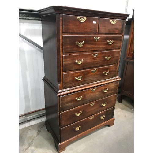 13 - GOOD QUALITY GEORGIAN MAHOGANY CHEST ON CHEST OF SMALL PROPORTIONS ON BRACKET FEET, approx. 96w x 16... 