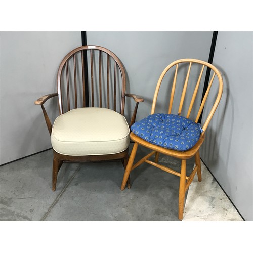 361 - ERCOL EASY CHAIR TOGETHER WITH A LIGHT ERCOL DINING CHAIR, BERGÈRE TYPE CHAIR