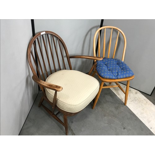 361 - ERCOL EASY CHAIR TOGETHER WITH A LIGHT ERCOL DINING CHAIR, BERGÈRE TYPE CHAIR