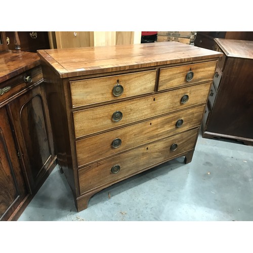 63 - GEORGIAN MAHOGANY CHEST OF 3 PLUS 2 DRAWERS ON BRACKET FEET WITH ROUND HANDLES