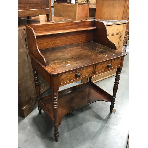 111 - FLAME MAHOGANY WASH STAND WITH TURNED LEGS AND UNDER TIER