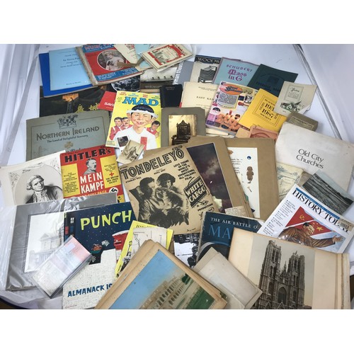 461 - 2 TRAYS OF MIXED GENERAL EPHEMERA, POSTCARDS, BOOKLETS, PHOTOS, VERY MIXED PICKERS CONTENTS