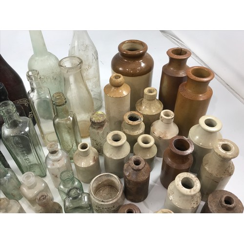 949 - COLLECTION OF OLD GLASS AND STONEWARE BOTTLES