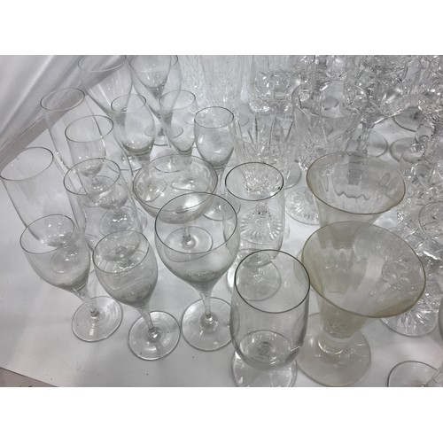 960 - TWO BOXES OF CUT AND PRESSED DRINKING GLASSES, WINE GLASSES, PLUS TWO BOWLS.