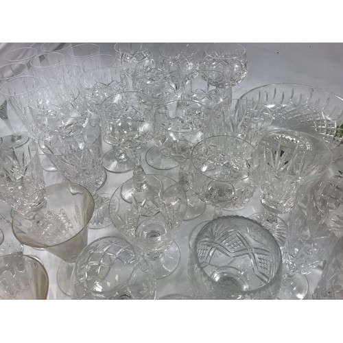 960 - TWO BOXES OF CUT AND PRESSED DRINKING GLASSES, WINE GLASSES, PLUS TWO BOWLS.