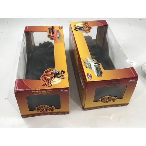 227 - JOY RIDE 1:18 SCALE DUKES OF HAZARD POLICE CAR AND GENERAL LEE CAR, DUKES OF HAZARD ANNUAL