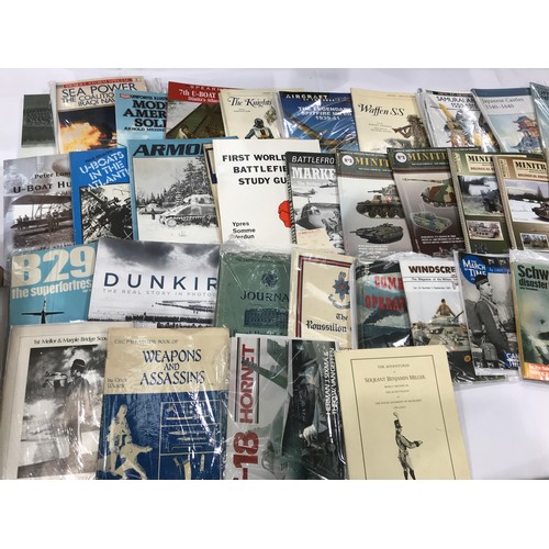 411 - BOX OF ASSORTED BOOKS PREDOMINENTLY MILITARY INCLUDING OSPREY PUBLICATION TITLES, SUNDRY WAR TIME PU... 