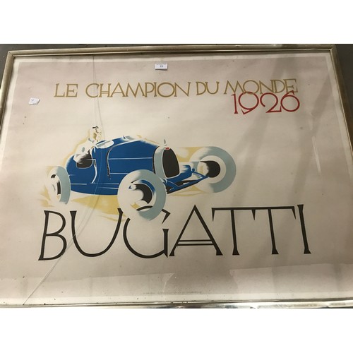 1603 - FRAMED BUGATTI POSTER LE CHAMPION DU MONDE 1926 BUGATTI REPRO POSTER CIRCA 1980 BY ERNEST DRYDEN COL... 