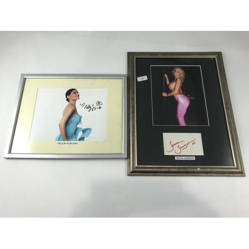 1618 - FRAMED AUTOGRAPH & PICTURE OF JENNA JAMESON & NELLIE FURTADO, BD AUTOGRAPHS CERTIFICATE FOR JENNA, &... 