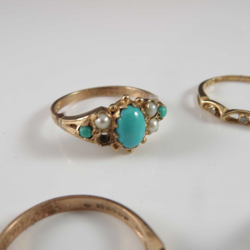 776 - MISC. JEWELLERY INCLUDING A VICTORIAN STYLE 9 CARAT GOLD TURQUOISE AND PEARL DRESS RING AF, 9 CARAT ... 