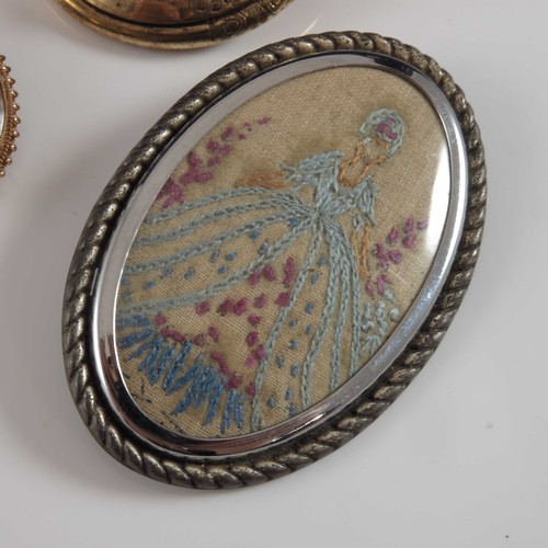 755 - MEMORIAL/ MOURNING BROOCH WITH PHOTO LOCKET AND HAIR, CAMEO BROOCH AND ONE OTHER