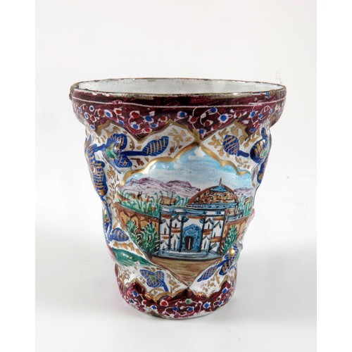 441 - BEAKER WITH ENAMELLED DECORATION, CIRCULAR ORIENTAL CLOISONNE POT AND COVER AND ALACQUERED POT AND C... 