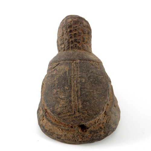 469 - AN EGYLTIAN STONE SCARAB SEAL MODELLED AS A SPHINX, APPROX. 8 cm