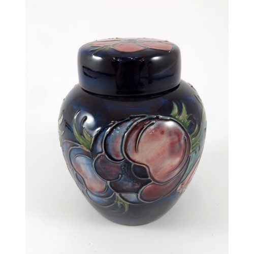 365 - MOORCROFT ANENOME PATTERN ON BLUE GROUND GINGER JAR AND COVER