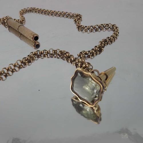 733 - 9 CARAT GOLD NECKLACE WITH TOOTH PICK AND FOB APPROX. 22.5 g GROSS