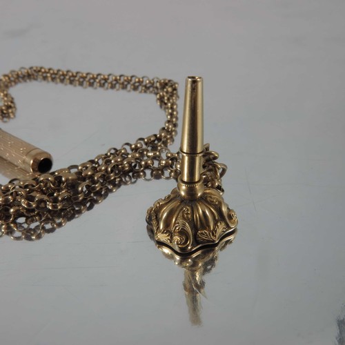 733 - 9 CARAT GOLD NECKLACE WITH TOOTH PICK AND FOB APPROX. 22.5 g GROSS