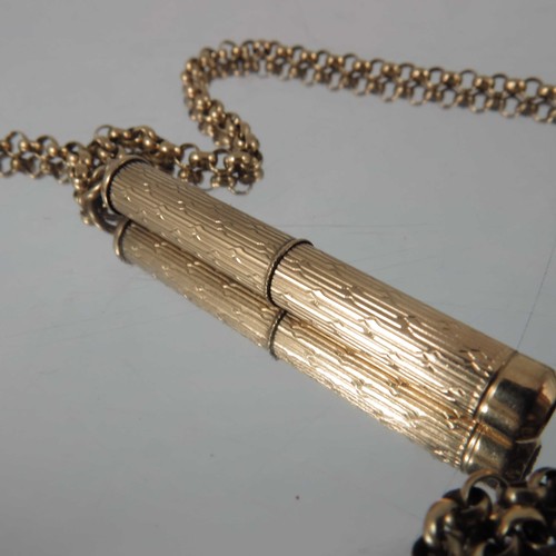 733 - 9 CARAT GOLD NECKLACE WITH TOOTH PICK AND FOB APPROX. 22.5 g GROSS