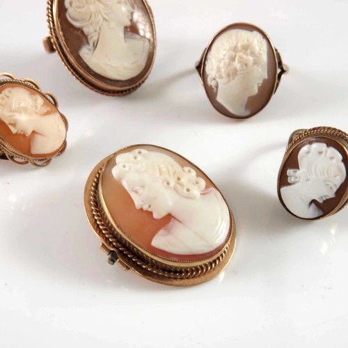 753 - 4 VARIOUS CAMEO RINGS AND BROOCH