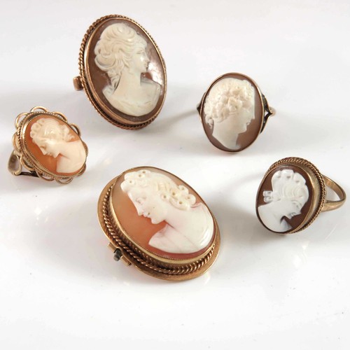 753 - 4 VARIOUS CAMEO RINGS AND BROOCH