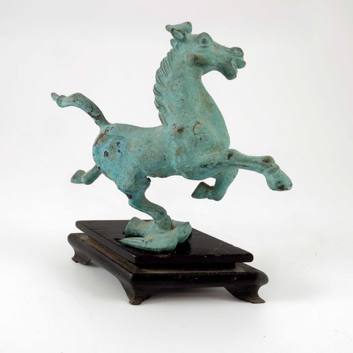 437 - TANG STYLE CAST METAL HORSE FIGURE ON PLINTH