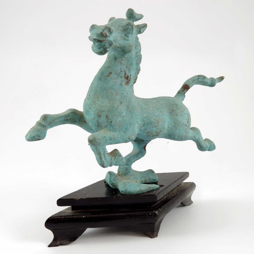 437 - TANG STYLE CAST METAL HORSE FIGURE ON PLINTH