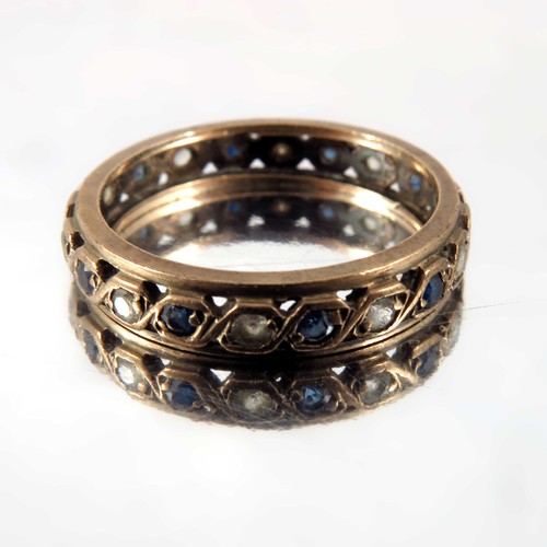 772 - SAPPHIRE AND DIAMOND ENGAGEMENT RING AF, MODERN 9ct GOLD BAND (approx. 4g) AND AN ETERNITY RING WITH... 