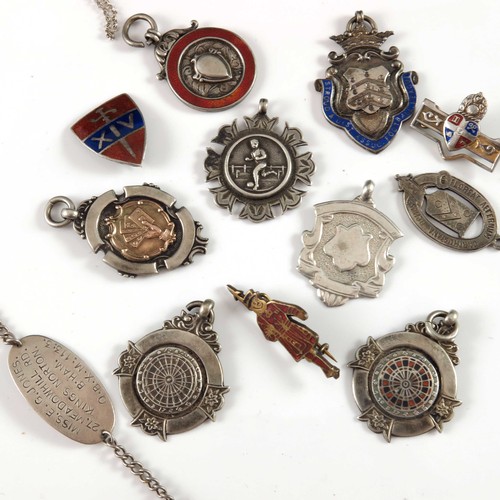 584 - VARIOUS SILVER LEDBURY DARTS LEAGUE AND OTHER MEDALS ETC.