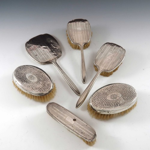 587 - SILVER BACKED 4 PIECE DRESSING TABLE SET TOGETHER WITH A PAIR OF SILVER BACK BRUSHES