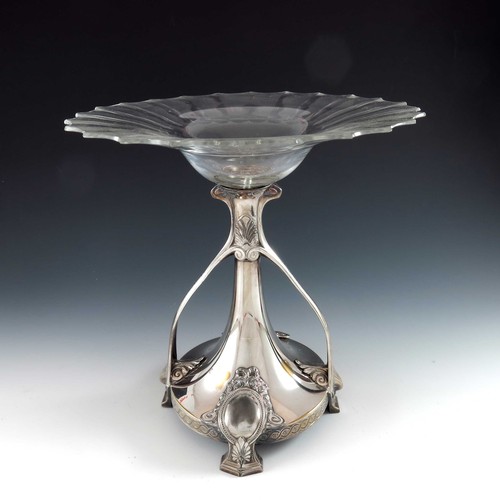 617 - ART NOUVEAU SILVER PLATED AND CUT GLASS TAZZA