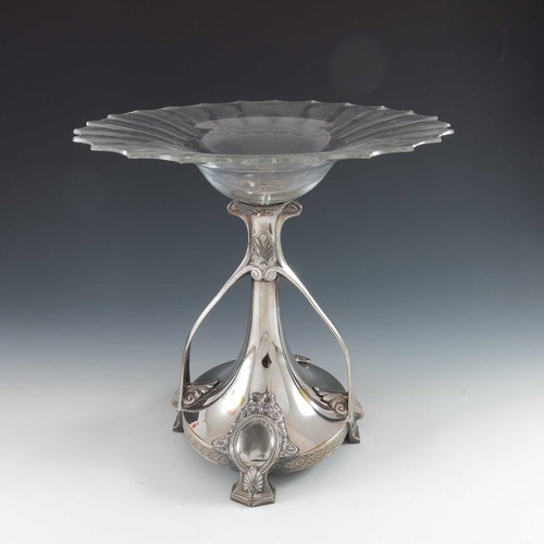 617 - ART NOUVEAU SILVER PLATED AND CUT GLASS TAZZA