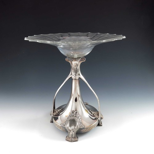 617 - ART NOUVEAU SILVER PLATED AND CUT GLASS TAZZA