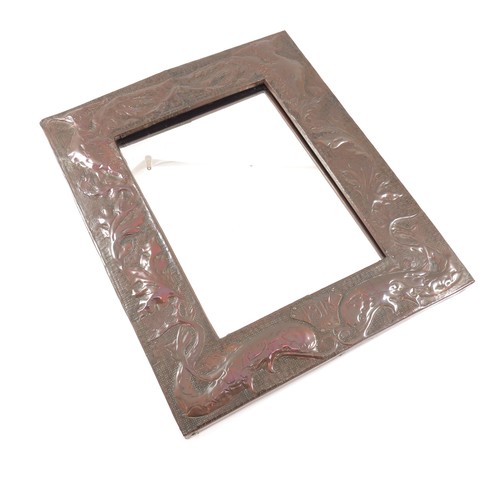 404 - RECTANGULAR MIRROR WITH ARTS AND CRAFTS STYLE BEATEN METAL SURROUND