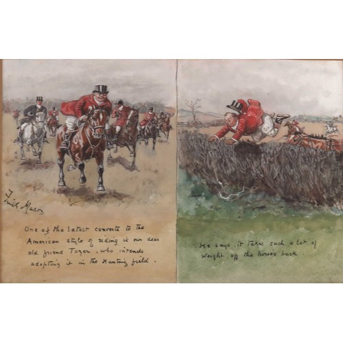 48 - GEORGE FINCH MASON 1850-1915 WATERCOLOUR DEPICTING 2 HUNTING SCENES WITH ANECDOTES APPROX. 36 X 26cm... 