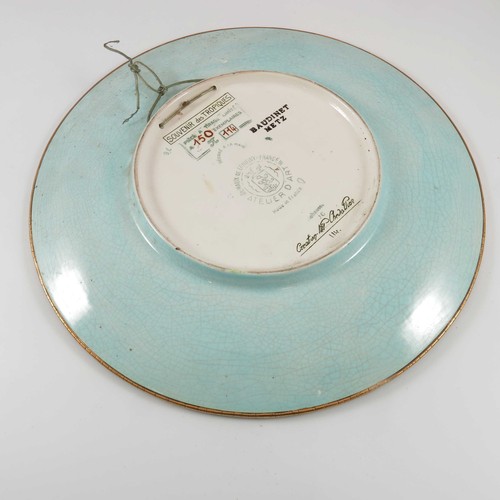 335 - LONGWY ENAMEL CHARGER, c1920S 36.5cm DIAMETER