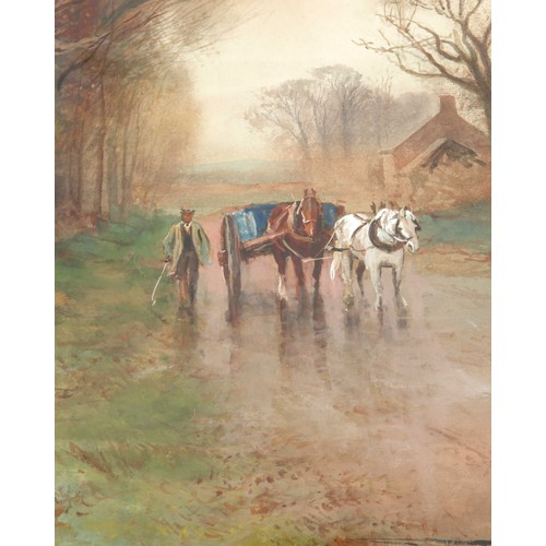 24 - HENRY CHARLES FOX (1855-1929) PR. WATERCOLOURS DEPICTING RURAL SCENES WITH FIGURES AND HORSES DATED ... 