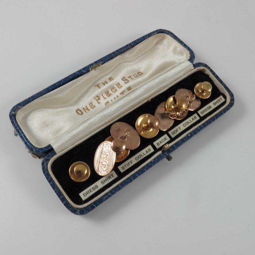 756 - CASED SET OF GENTS 9ct GOLD COLLAR STUDS AND PR. 9ct GOLD CUFFLINKS, APPROX. 9.5g