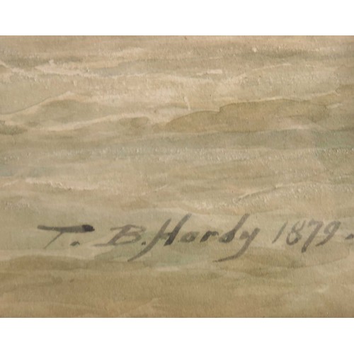 27 - SIGNED T.B.HARDY, WATERCOLOUR DEPICTING A MARITIME SCENE, APPROX. 53 X 25 cm