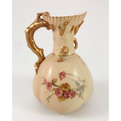 352 - ROYAL WORCESTER BLUSH IVORY JUG WITH FLORAL DECORATION, SHAPE NUMBER 1507