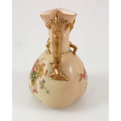 352 - ROYAL WORCESTER BLUSH IVORY JUG WITH FLORAL DECORATION, SHAPE NUMBER 1507