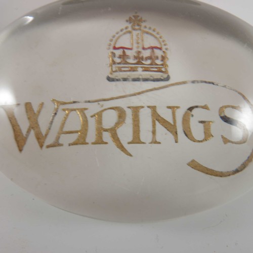 385 - ADVERTISING PAPERWEIGHTS, OVAL SHAPED WARINGS PAPERWEIGHT, LEGAL AND COMMERCIAL INSURANCE ROUND PAPE... 