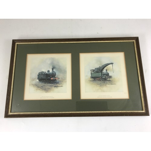 354 - 2 DAVID SHEPHERD RAILWAY PRINTS, CRANE TANK & JINTY IN A FRAME