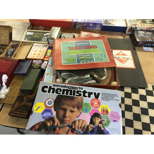 57 - VARIOUS BOARD AND CARD GAMES INCLUDING CHAD VALLEY TABLE TENNIS, MONOPOLY, BACKGAMMON, RUMMIKUB, TRI... 