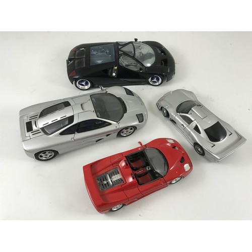 119 - MAISTO FORD GT90, MT MODELS MCLAREN F1, BURAGO FERRARI F50, MAISTO MERCEDES CLKGTR 1:26, ALL U/B