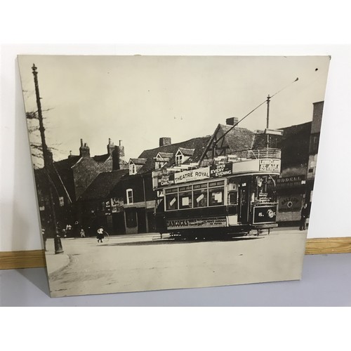 358 - LARGE WALL MOUNTABLE POSTER OF A WORCESTER CITY TRAM IN ST JOHNS, APPROX. 105 X 121 CM