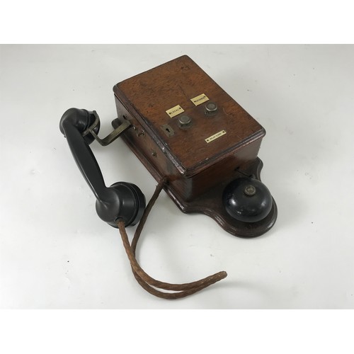 591 - ERICSSON TELEPHONE CO MODEL N1177 A WALL MOUNTABLE BATTERY RINGING WALL TELEPHONE WITH EARLY KEY LOC... 