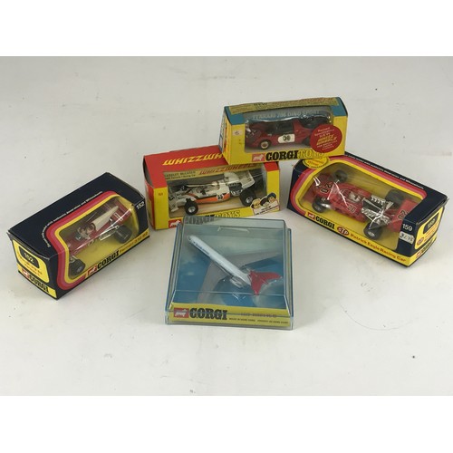 133 - 4 CORGI BOXED RACING CARS 344 FERRARI 206 DINO SPORT, 152 FERRARI 312 B2 FORMULA 1, 151 YARDLEY MCLA... 