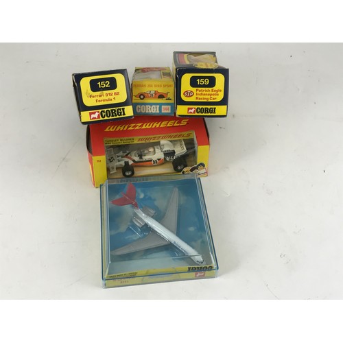 133 - 4 CORGI BOXED RACING CARS 344 FERRARI 206 DINO SPORT, 152 FERRARI 312 B2 FORMULA 1, 151 YARDLEY MCLA... 