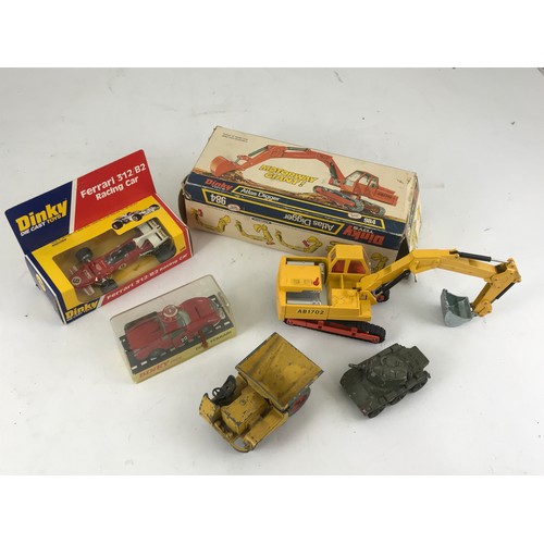 132 - 3 BOXED DINKY TOYS COMPRISING FERRARI 312/B2 RACING CAR, DINO FERRARI NO 216, ATLAS DIGGER 984, PLUS... 