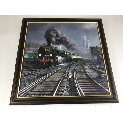 348 - FRAMED PRINT ON CANVAS OF BRITANNIA CLASS LOCOMOTIVE, WILLIAM SHAKESPEARE ON THE GOLDEN ARROW LEAVIN... 